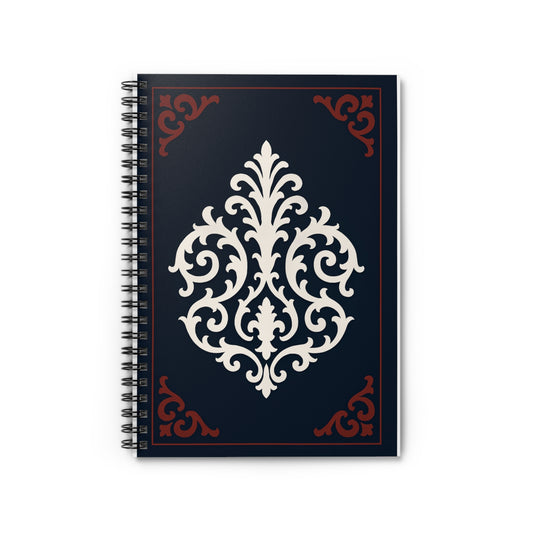 Dusk Blue-Maroon & White Baroque Spiral Notebook — Ruled Journal for Notes & Planning