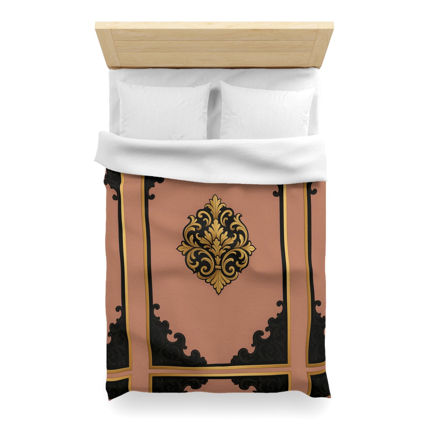 Mauve & Black-Gold Elegant Baroque Microfiber Duvet Cover - Chic Bedroom Decor, Luxurious Bedding, Home Makeover, Gift for Her, Elegant Style