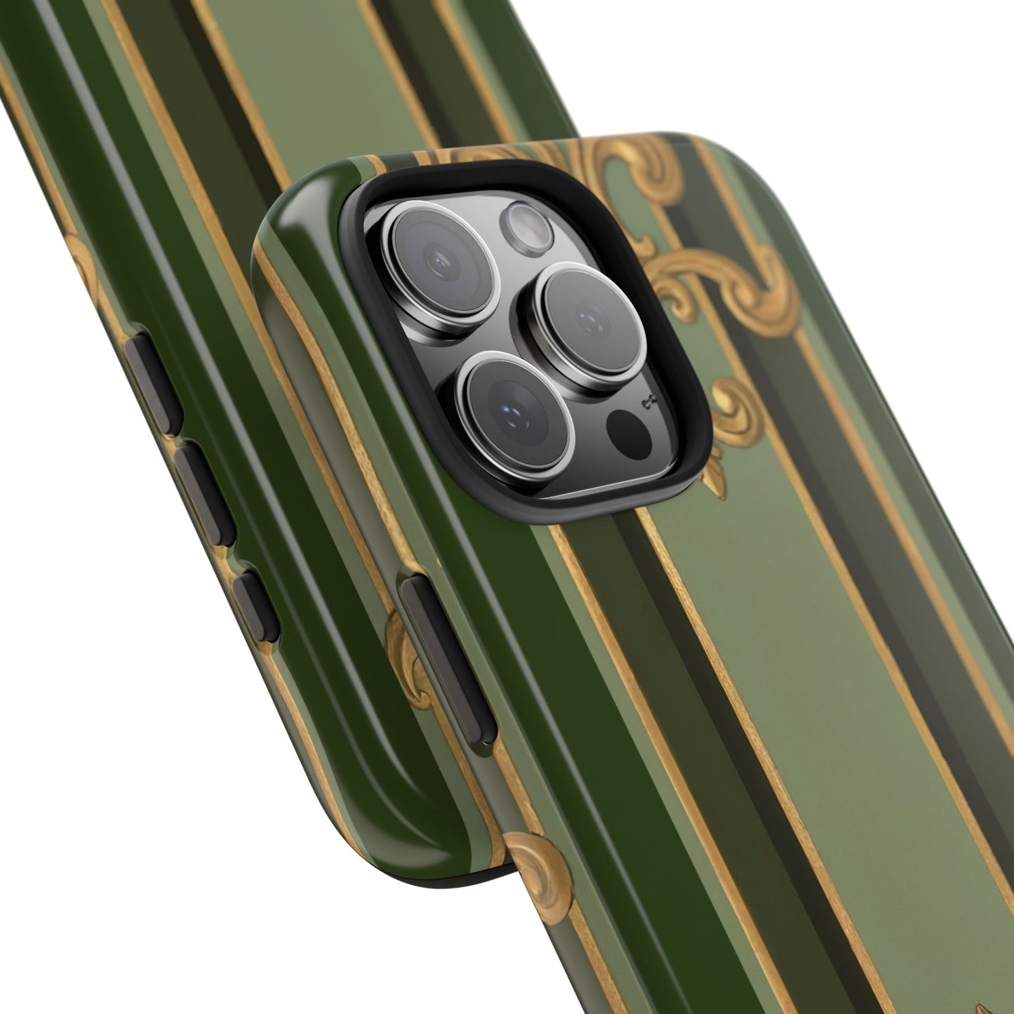Elegant Tough Phone Cases - Baroque Design, Durable Cell Phone Covers, Unique Gifts for Her, Holiday Gifts - Green Striped Gold Baroque