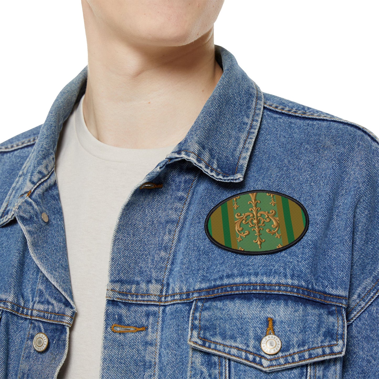 Vintage Floral Iron-On Patches | DIY Crafts, Upcycled Fashion, Jacket Embellishments, Gift for Crafters - Olive Green Striped Rococo