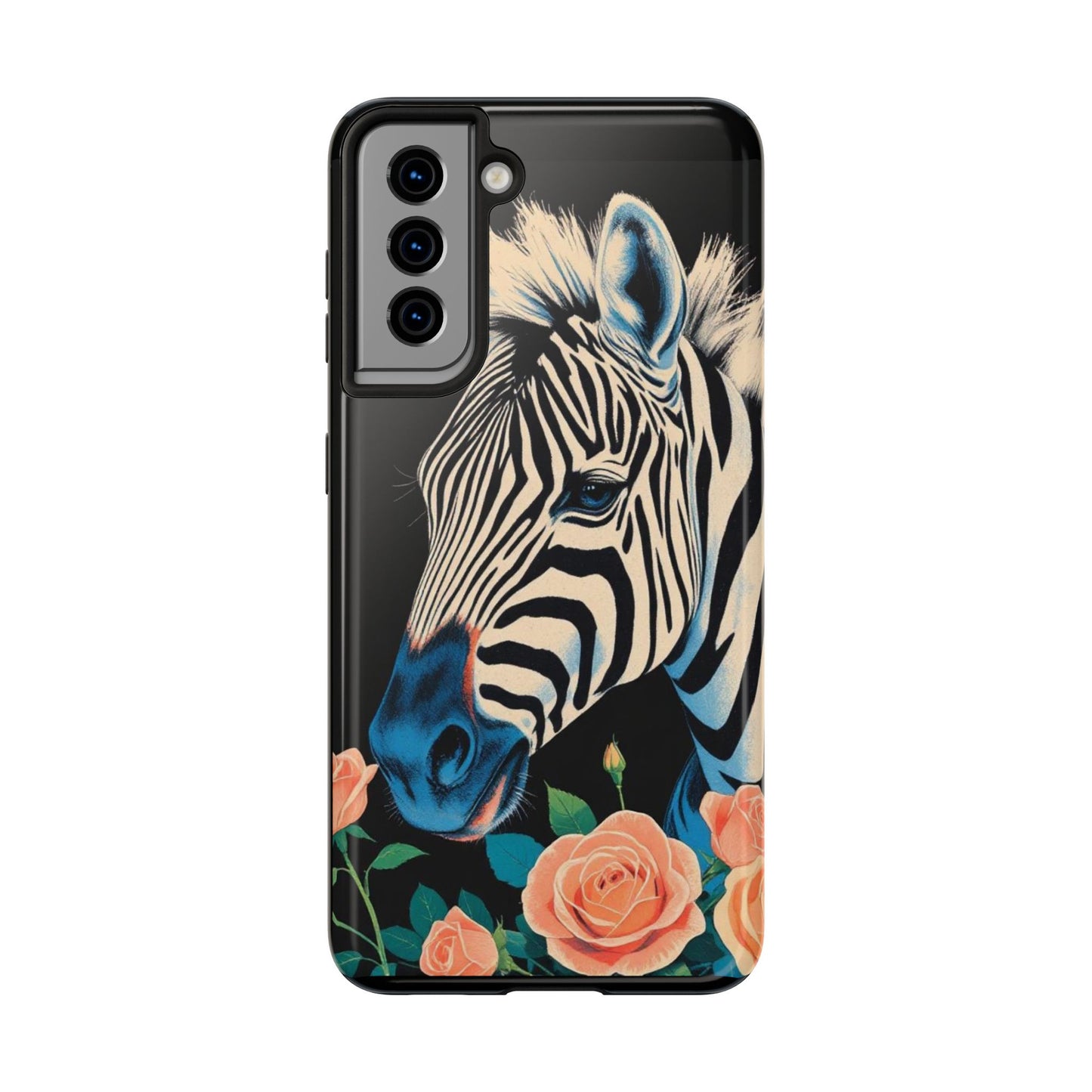 Zebra Tough Phone Case - Trendy Floral Design for Animal Lovers - Blue Zebra & Roses