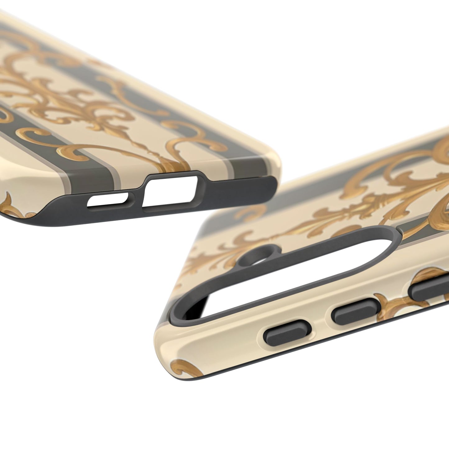 Elegant Floral Motif Phone Case - Tough Cases with Vintage Design - Dusk Olive Striped Gold Damask