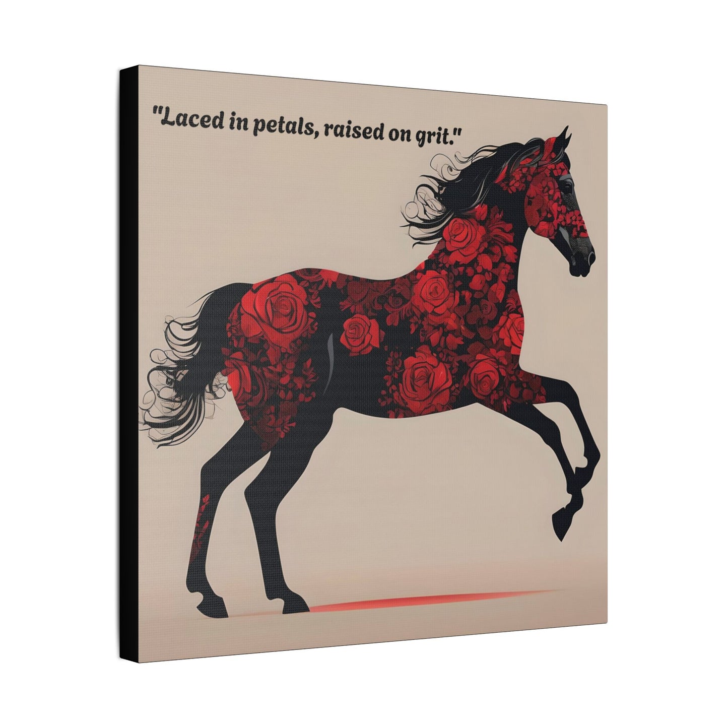 Art Print Canvas, Wall Decor, Satin Stretched Canvas, Equestrian Art, Office Decor, Home Decor - "Laced in petals"