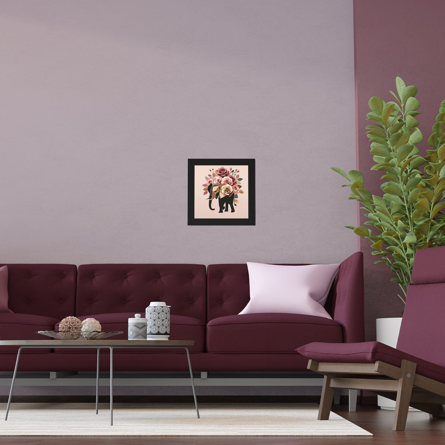 Elegant Floral Silk Poster - Indoor/Outdoor Wall Art for Home Decor - Black & Gold Elephant & Roses