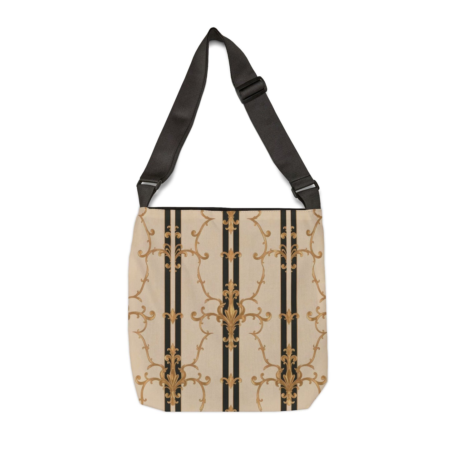 Elegant Adjustable Tote Bag, Stylish Shoulder Bag, Versatile Carryall, Fashionable Gift, Chic Everyday Tote - Black & Beige Striped Damask