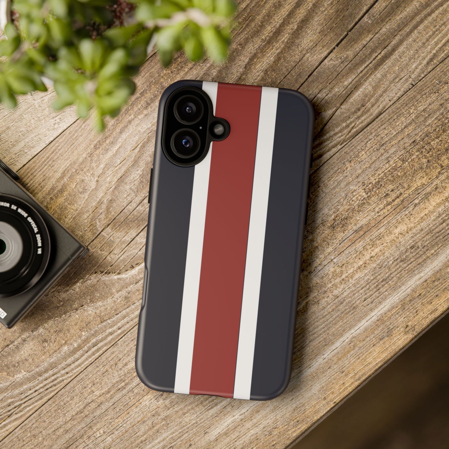 Lunar Midnight & Red-White Striped Stylish Phone Case - Tough Cases, Custom iPhone Cover, Sleek Phone Accessories, Gifts for Him/Her