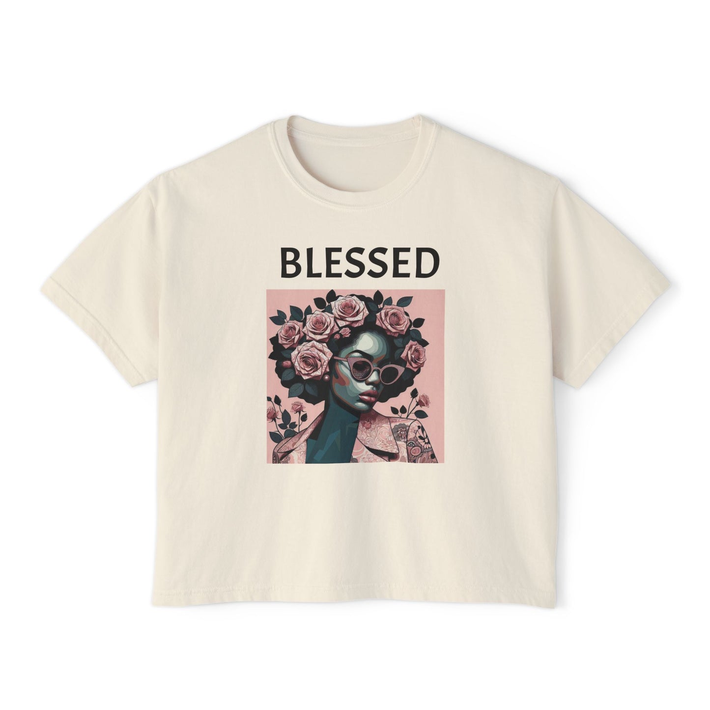 Blessed Women's Boxy Tee, Inspirational Graphic Tee, Positive Affirmation Shirt, Gift for Her, Casual Wear, Self-Love Top - Black Lettering