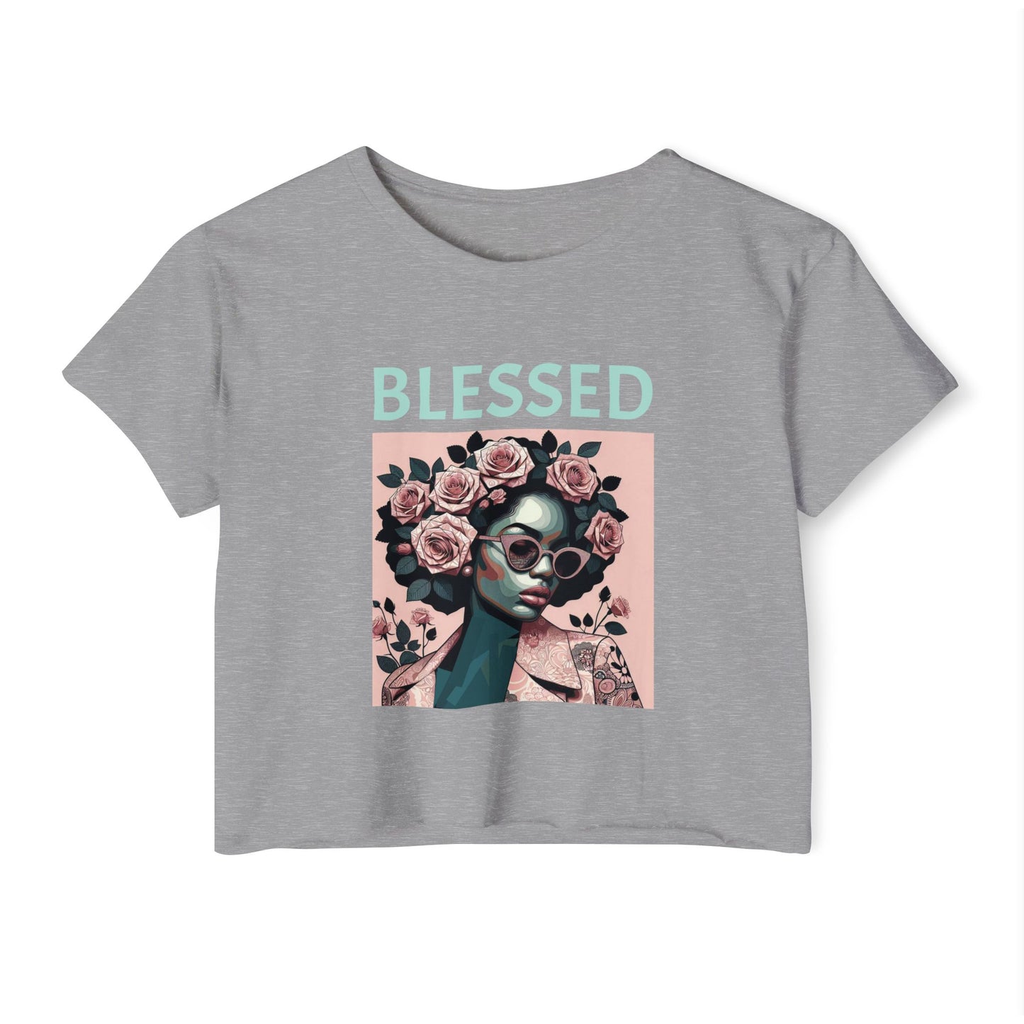 Women's Festival Crop Top - Blessed Graphic Tee, Boho Style Shirt, Summer Outfit, Gift for Her, Festival Wear, Trendy Casual Top - Mint Lettering