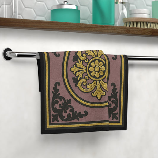 Elegant Gilded Mauve With Gold-Black Baroque Decorative Face Towel, Luxury Towel, Bathroom Decor, Gift for Her, Spa Essential, Home Accents