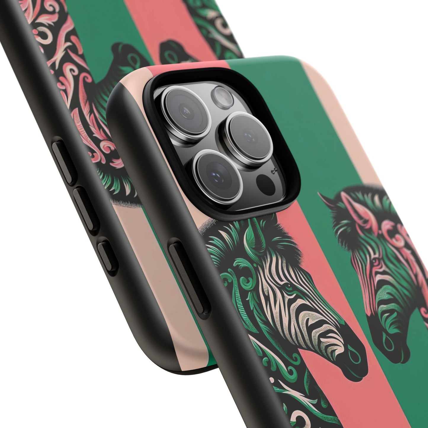 Phone Case - Elegant Pink & Green Zebra Damask Design