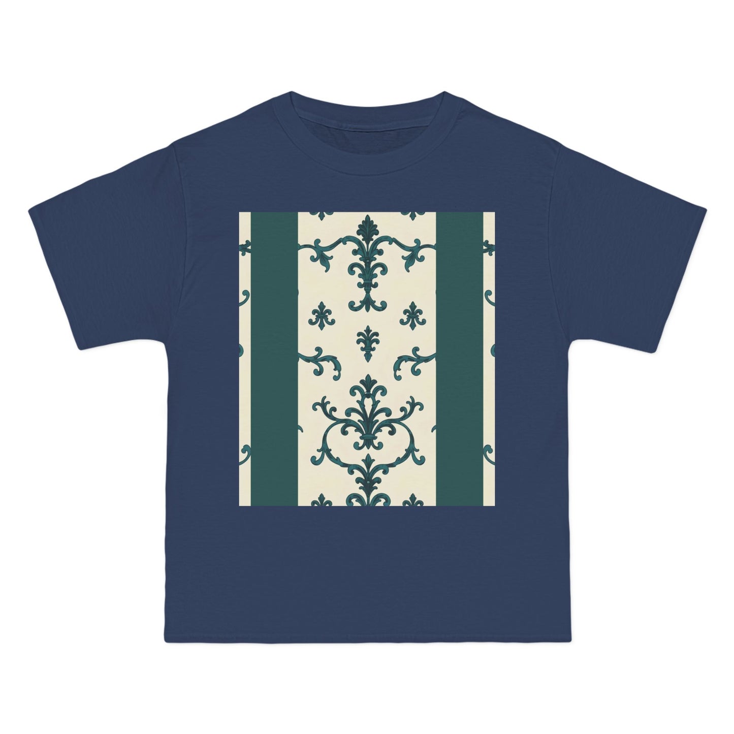 Vintage-Inspired Short-Sleeve T-Shirt, Casual Wear, Graphic Tee, Summer Outfit, Gift for Friends, Retro Design - Teal Striped Rococo