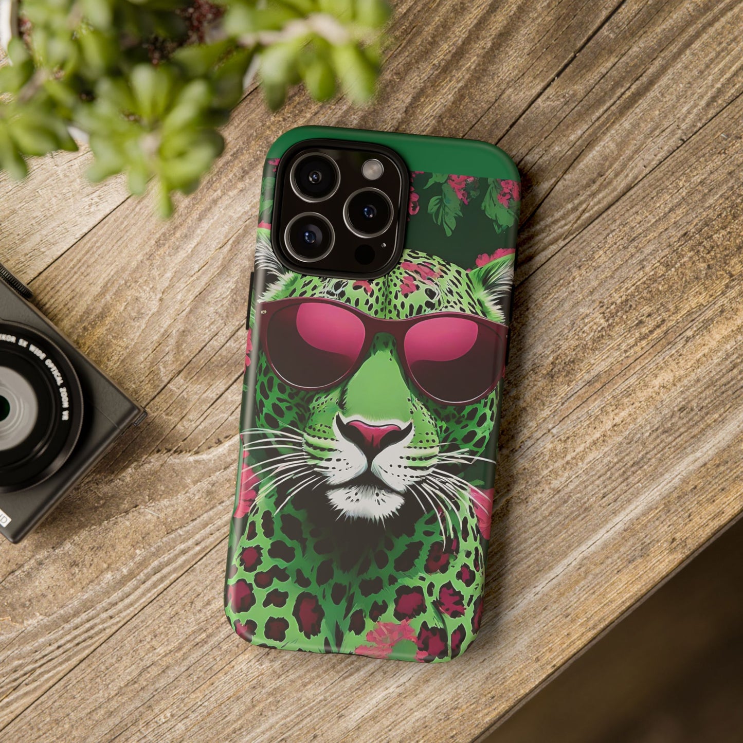 Phone Case - Lime Green & Burgundy Leopard In Sunglasses Design
