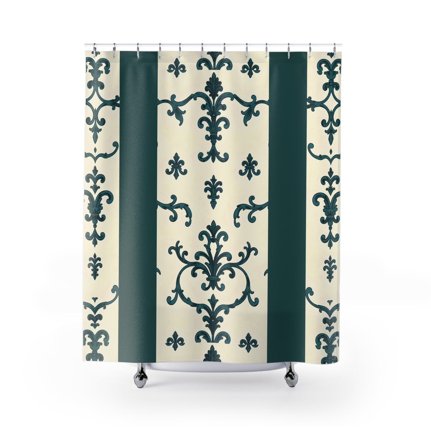 Shower Curtains - Teal Striped Rococo