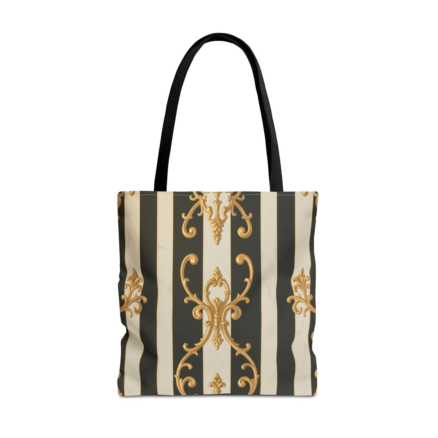 Elegant Black & Alabaster Striped Baroque Tote Bag, Stylish Shopping Bag, Fashion Accessory, Gift for Her, Reusable Bag, Perfect for Events