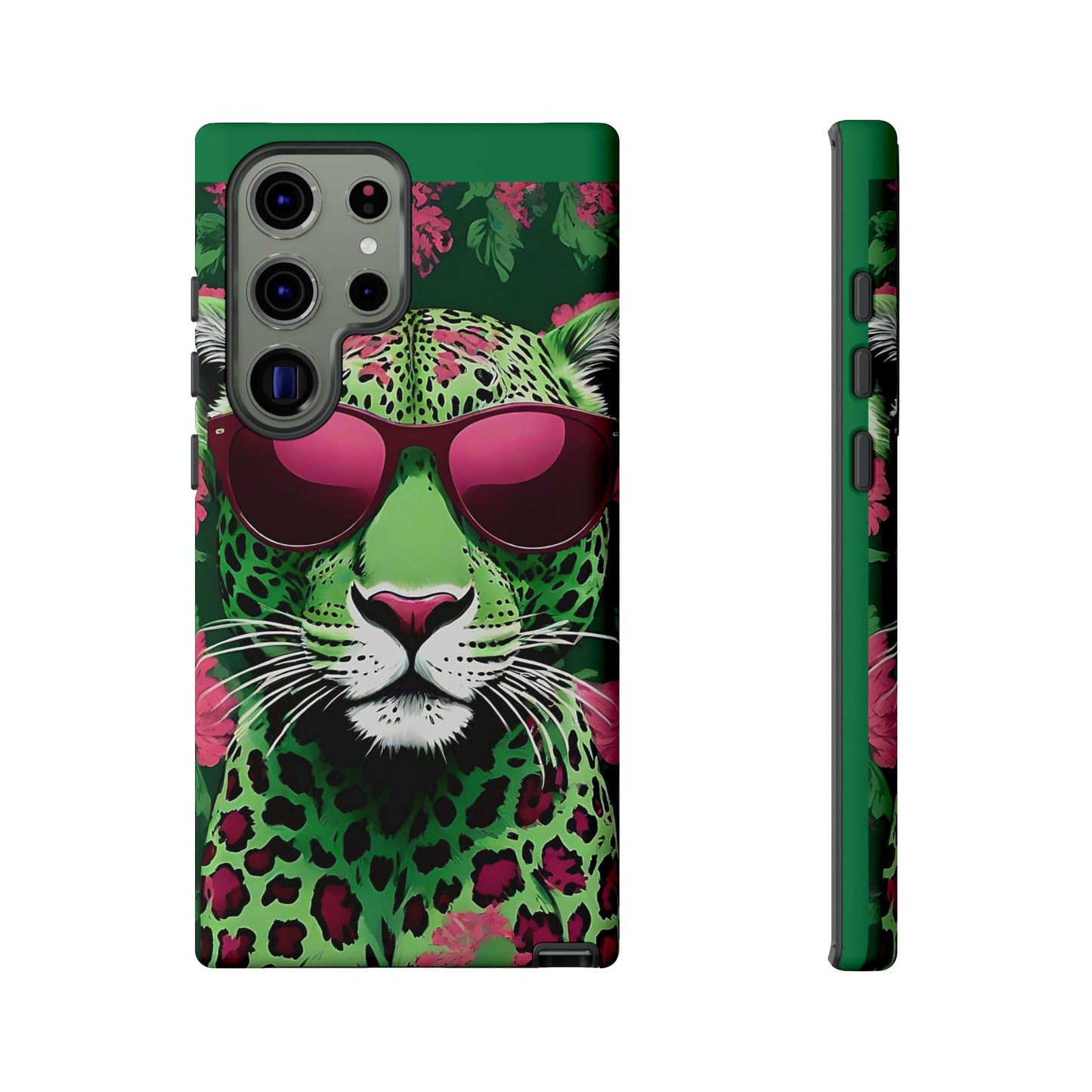 Phone Case - Lime Green & Burgundy Leopard In Sunglasses Design