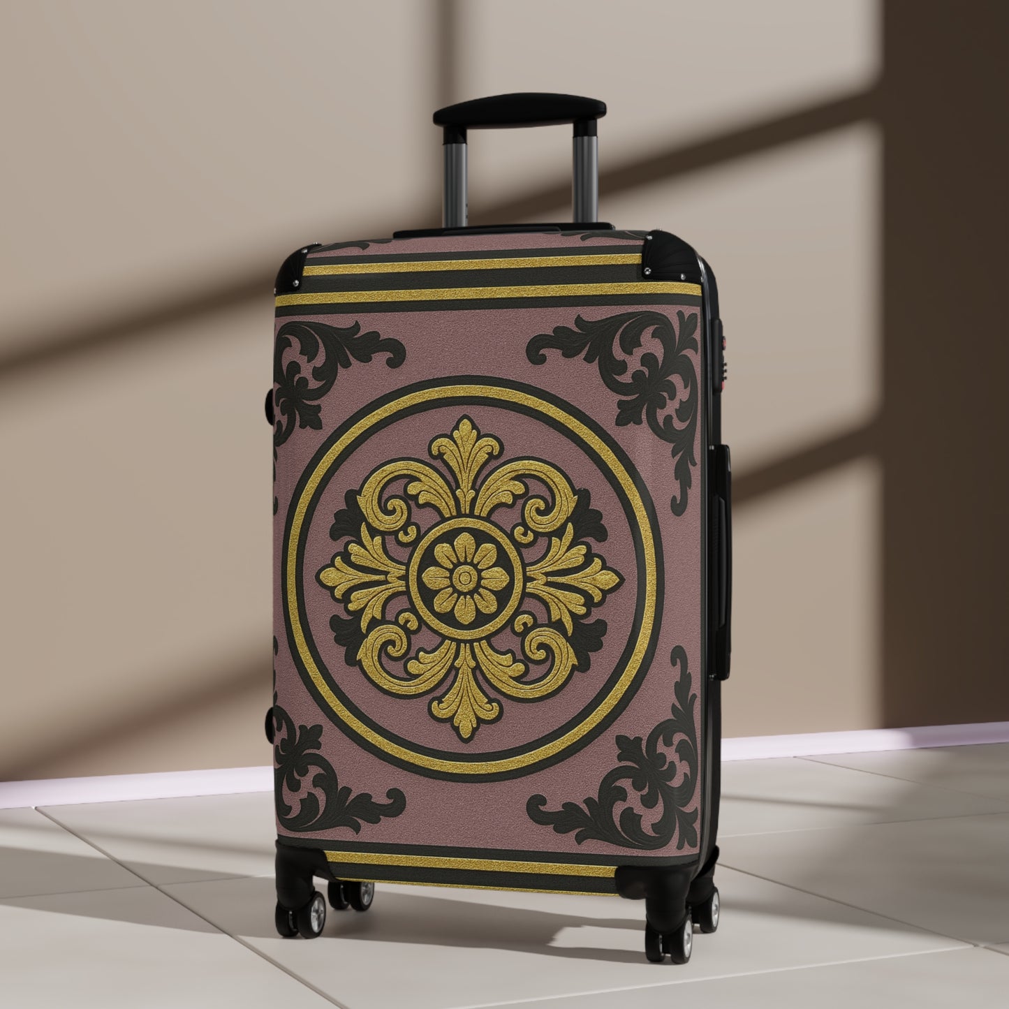 Elegant Gilded Mauve With Gold-Black Baroque Suitcase | Travel Luggage | Vintage Style Bag | Gift for Travelers | Stylish Carry-On | Unique Vacation Gear