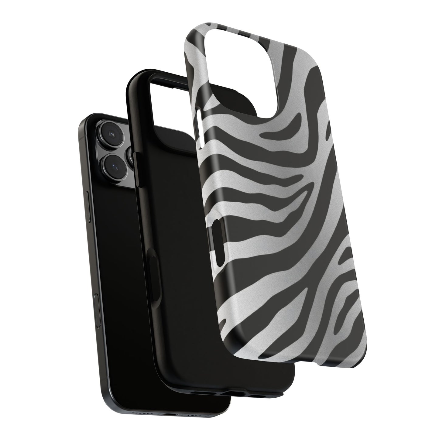 Zebra Print Tough Phone Case - Silver