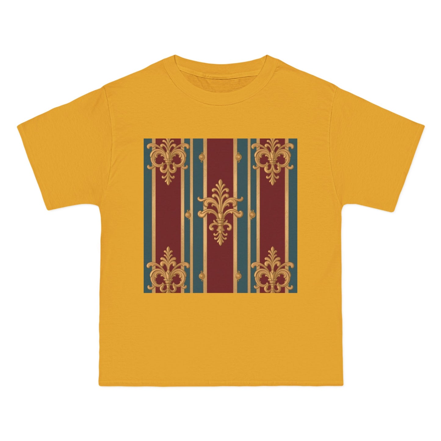 Elegant Vintage Patterned Beefy-T® Short-Sleeve T-Shirt | Casual Wear, Summer Tops, Unique Gift - Burgundy Striped Gold Baroque