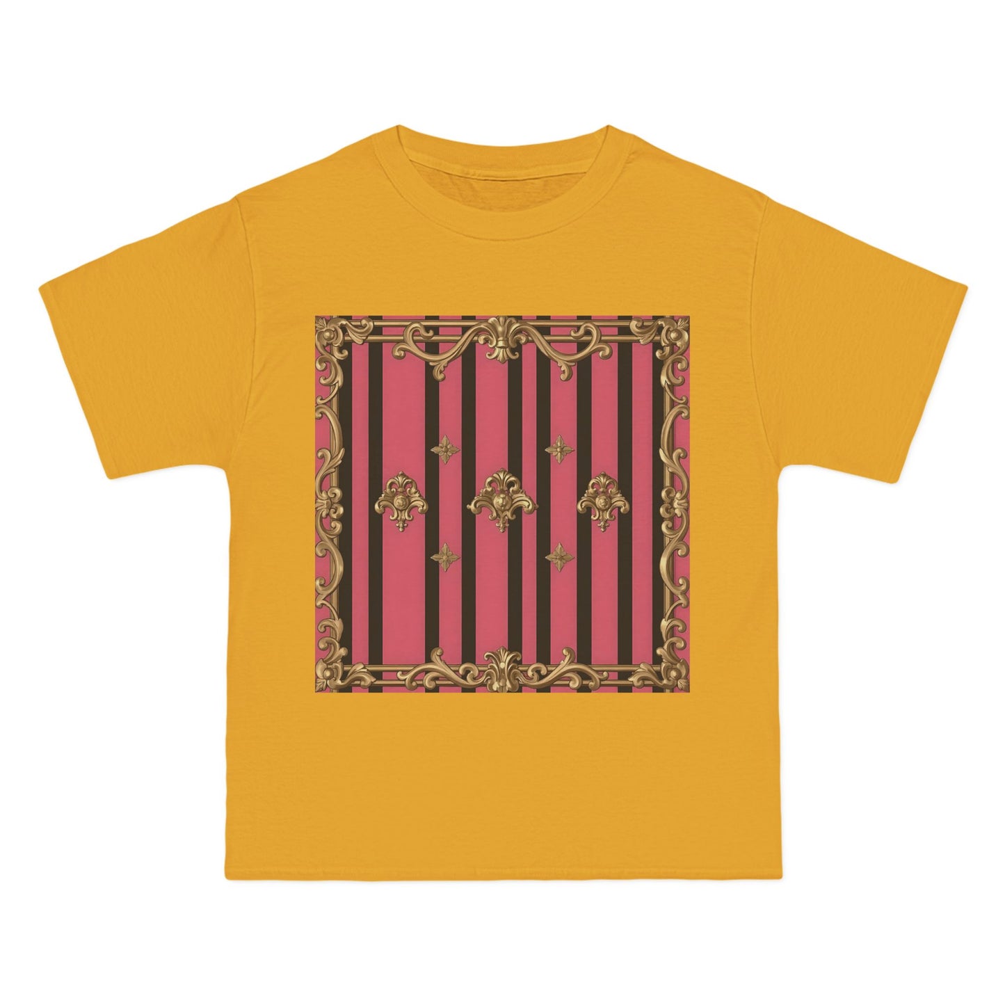 Elegant Baroque Short-Sleeve T-Shirt - Artistic Fashion, Graphics Tee, Unique Gift, Stylish Apparel, Casual Wear - Pink Striped Gold Rococo