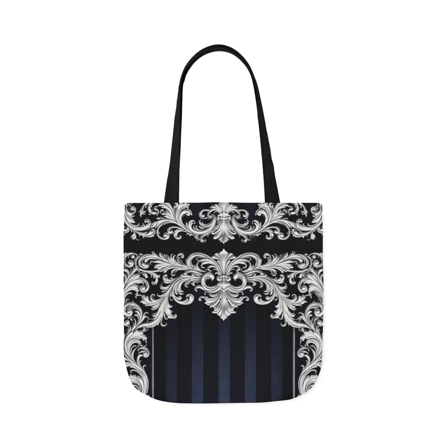 Navy Stripes & Baroque Canvas Tote Bag