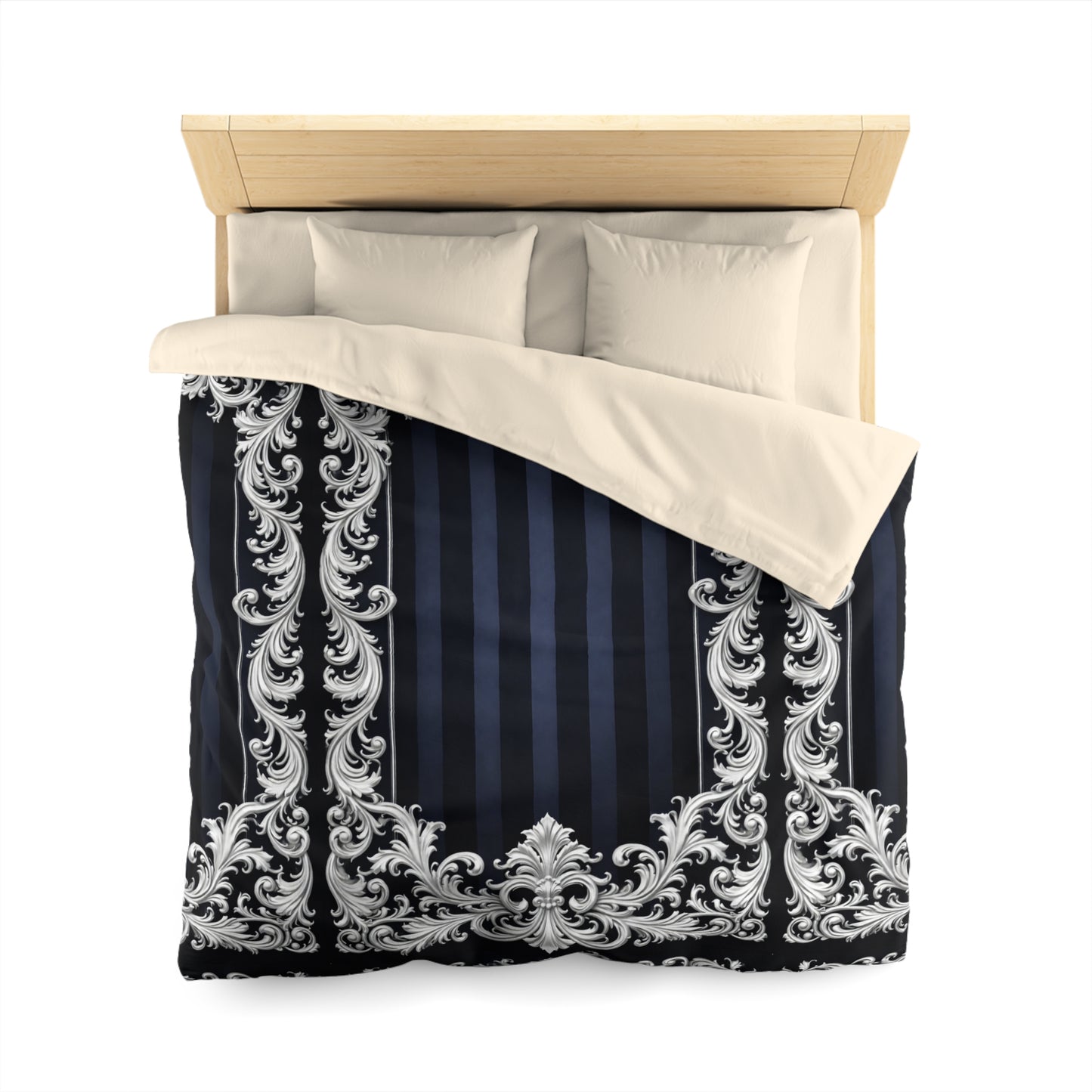 Navy Stripes & Baroque Microfiber Duvet Cover