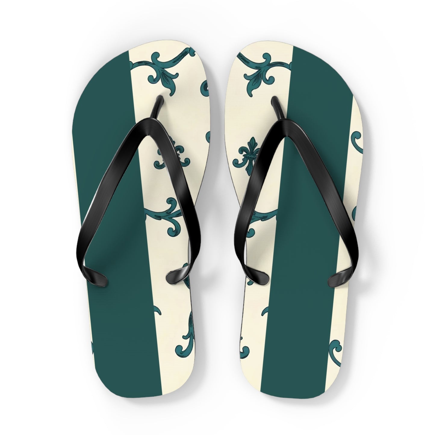 Stylish Summer Flip Flops, Trendy Beach Footwear, Casual Summer Sandals, Vacation Accessories, Eco-Friendly Summer Shoes - Teal Striped Rococo