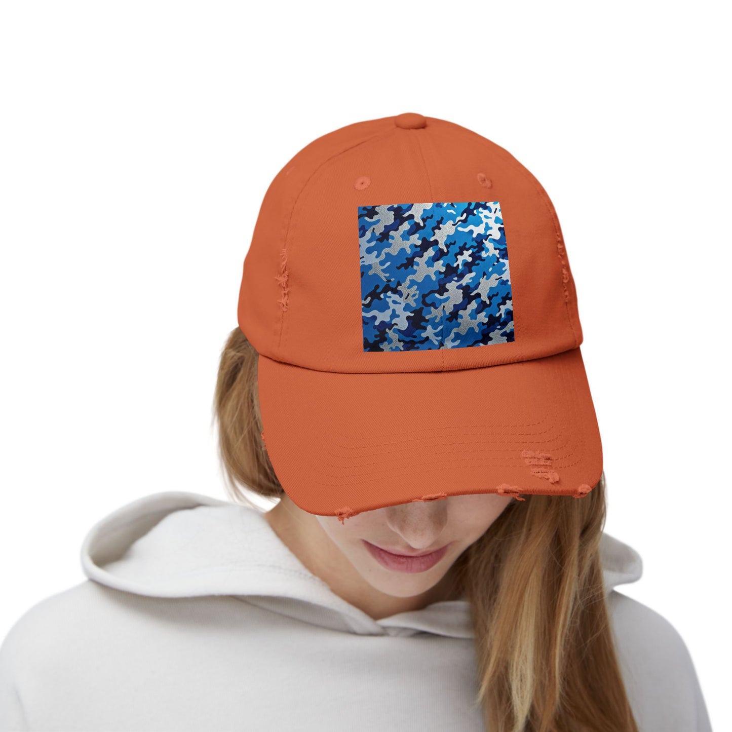 Stylish Unisex Distressed Cap, Casual Summer Hat, Trendy Gift for Him/Her, Comfortable Everyday Accessory - Blue Camo