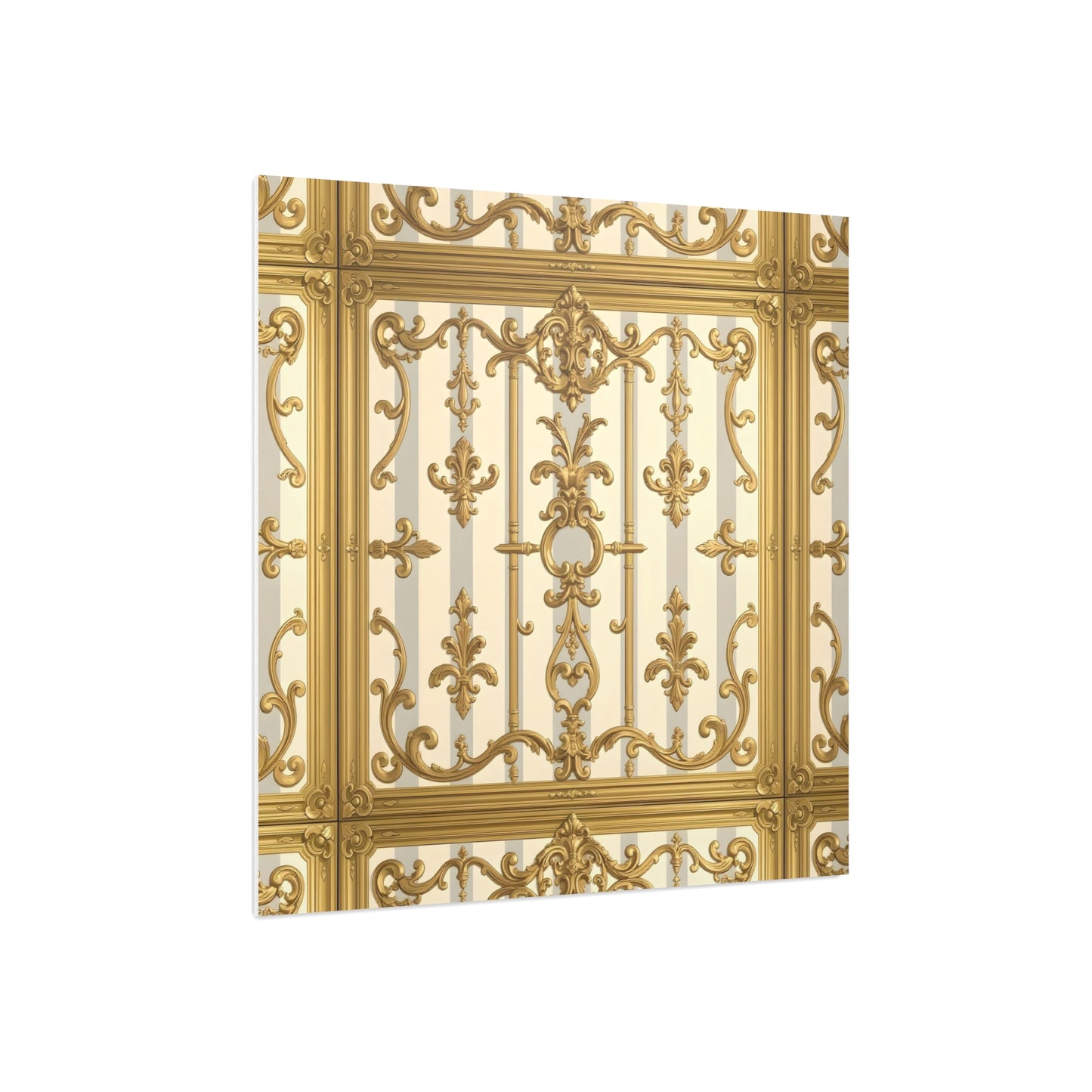Elegant Ornate Foam Board Art - Luxury Wall Décor, Home Decoration, Versatile Display Board - Matte Gray & Cream Striped Gold Baroque
