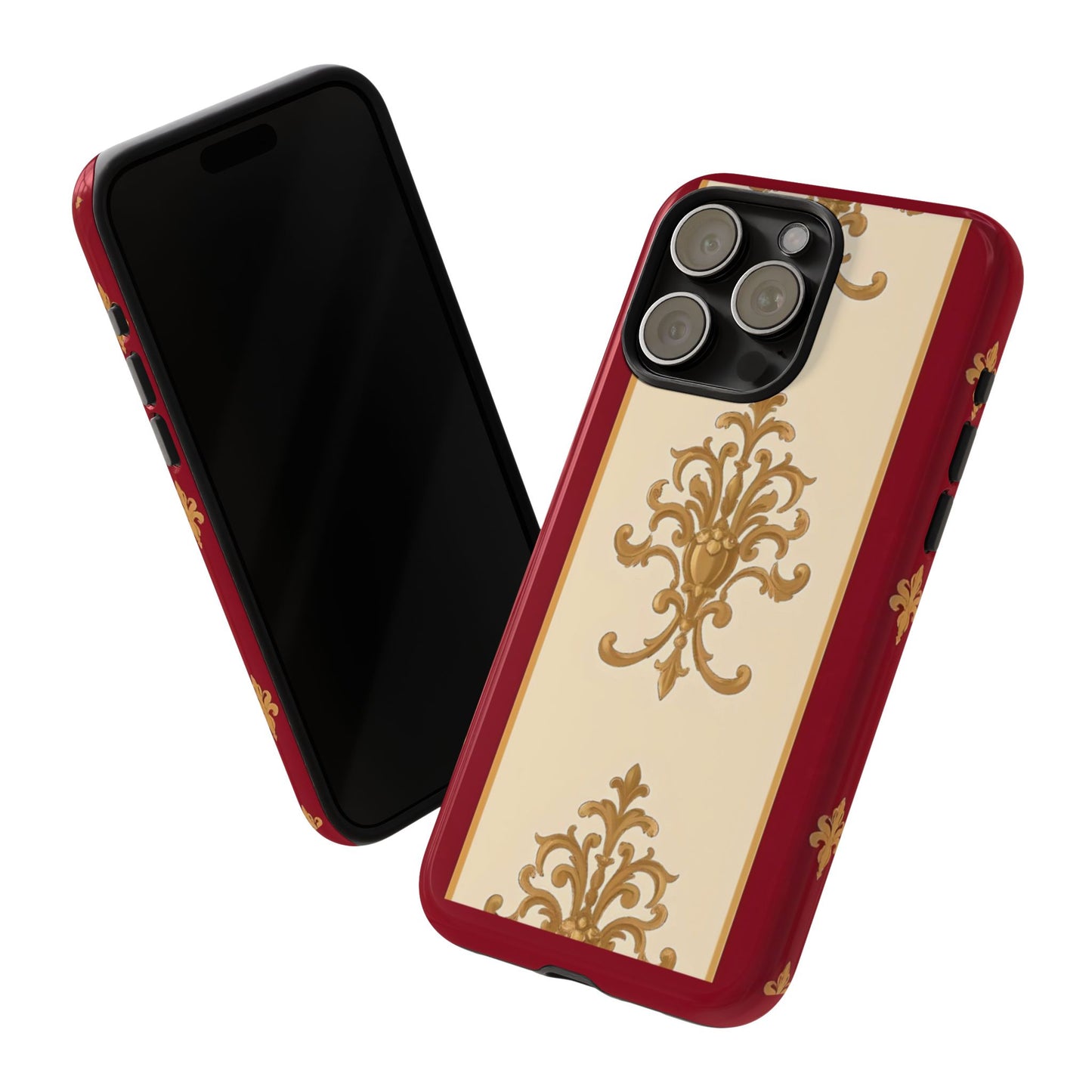 Elegant Floral Motif Phone Case - Tough Cases with Vintage Design - Dusk Red Striped Gold Damask