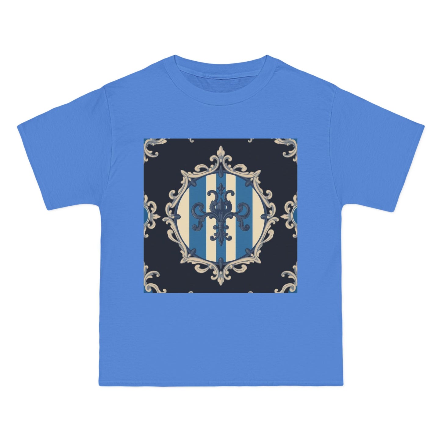 Elegant Blue & Alabaster Striped Baroque Short-Sleeve T-Shirt | Vintage Style, Graphic Tee, Casual Wear, Unisex Gift, Unique Design