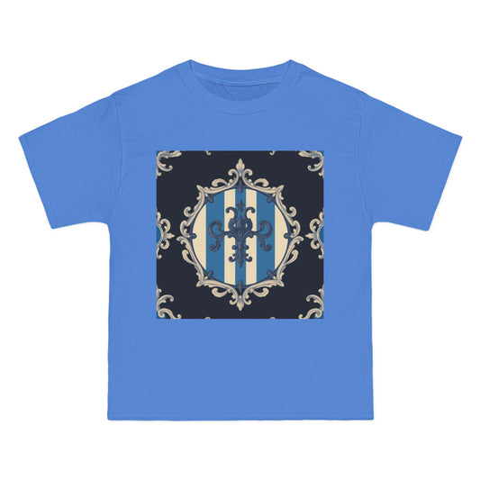 Elegant Blue & Alabaster Striped Baroque Short-Sleeve T-Shirt | Vintage Style, Graphic Tee, Casual Wear, Unisex Gift, Unique Design