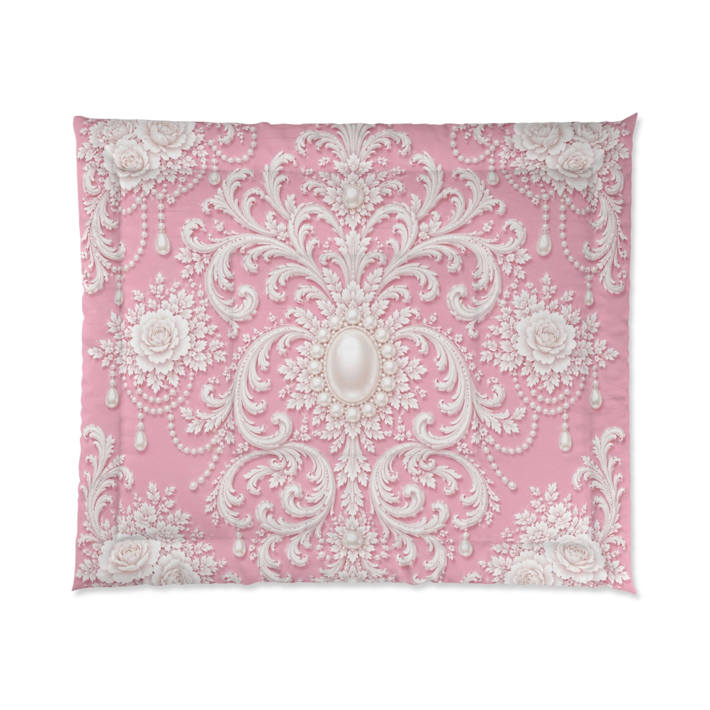 Victorian Pink Pearl Rococo Comforter — Elegant Romantic Bedding
