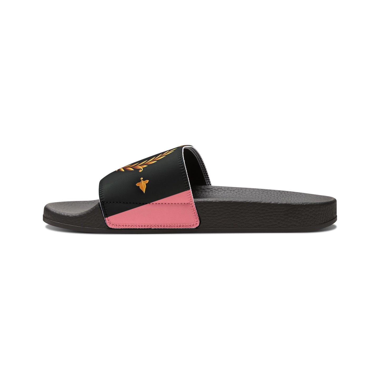 Chic Women's Removable-Strap Sandals | Stylish Summer Footwear, Pool Slides, Casual Beach Shoes, Vacation Footwear - Pink Striped Gold Crest