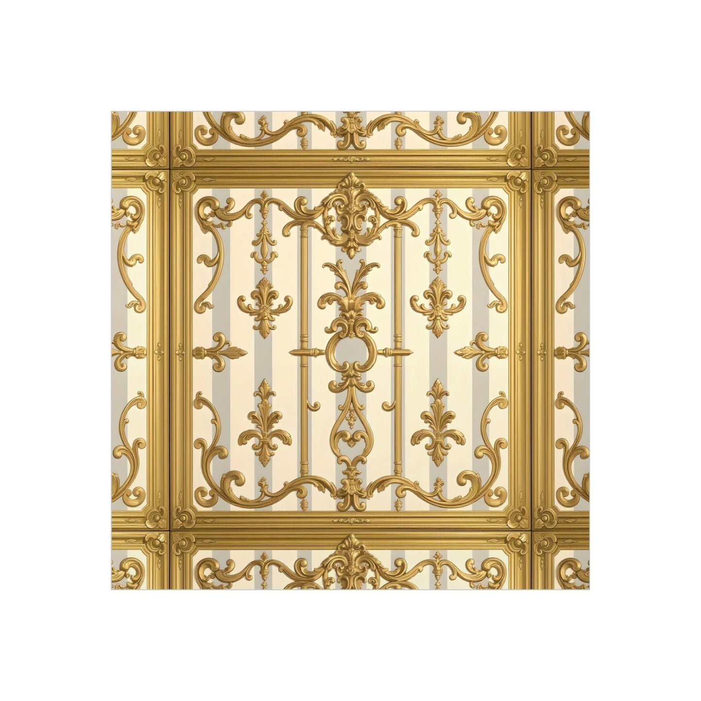 Elegant Ornate Foam Board Art - Luxury Wall Décor, Home Decoration, Versatile Display Board - Matte Gray & Cream Striped Gold Baroque