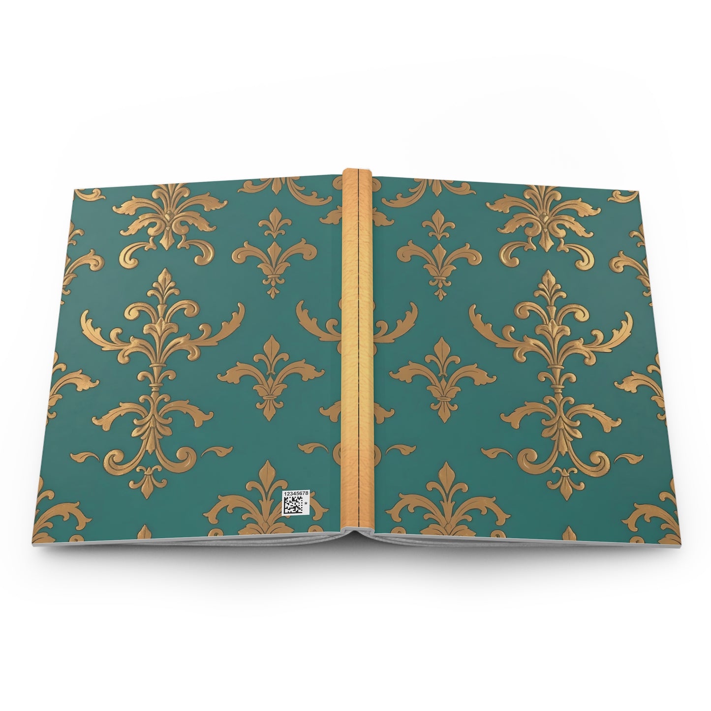 Elegant Floral Hardcover Journal - Stylish Writing Notebook - Aqua & Gold Damask Design
