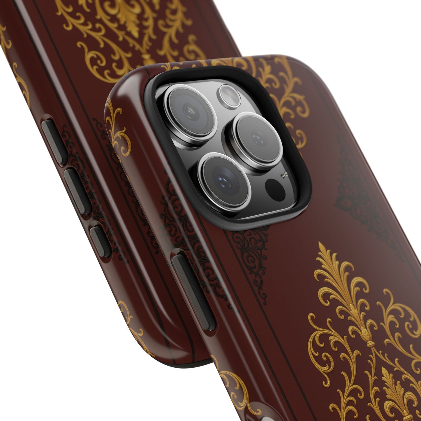 Dusk Burgundy-Black & Gold Baroque Tough Phone Case — Ornate Gold Baroque on Burgundy