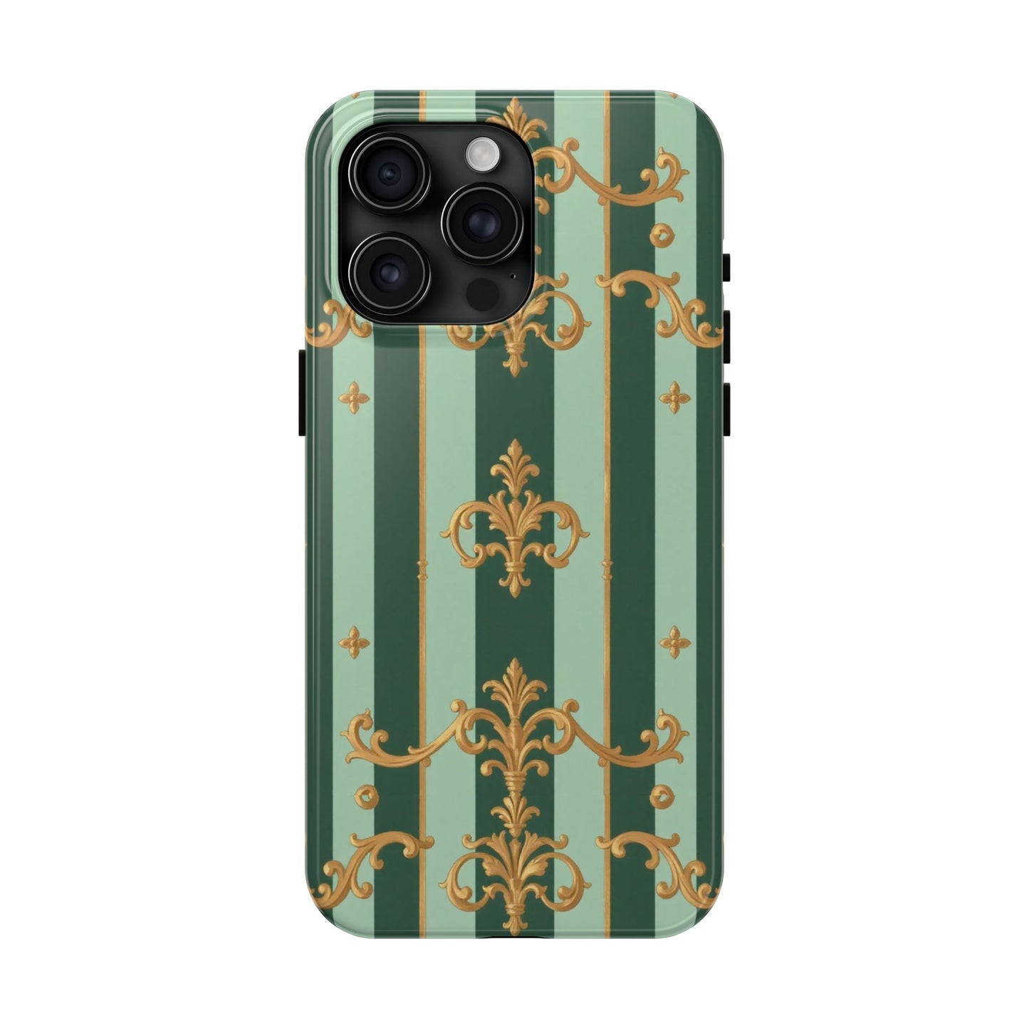 Elegant Floral Tough Phone Cases | Stylish Phone Protection, Gift for Her, Trendy Accessory, Unique Decor - Mint Green & Teal Striped Gold Baroque