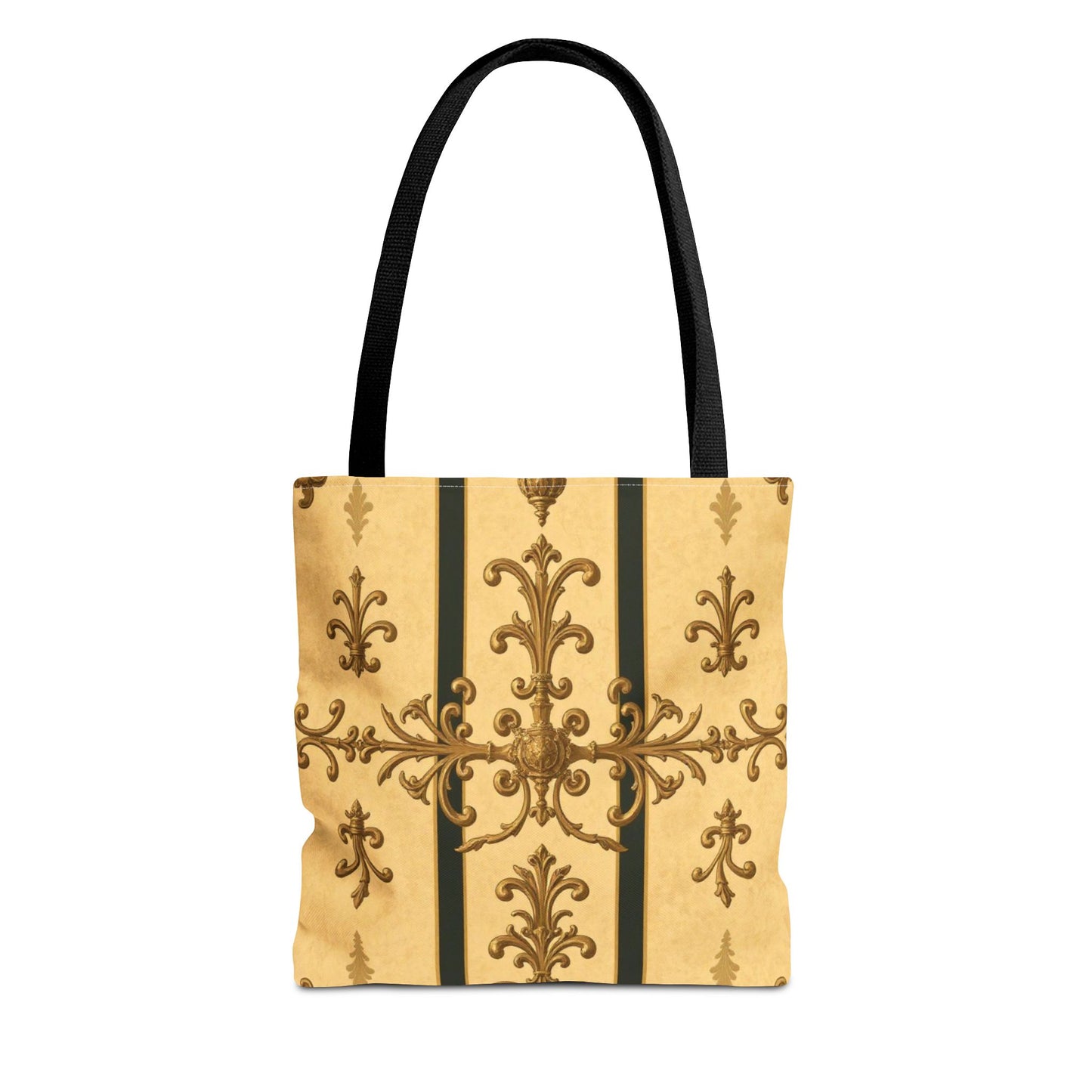 Elegant Baroque Pattern Tote Bag | Stylish Eco-friendly Shopping Bag, Beach Tote, Gift Bag, Daily Use - Matte Yellow Striped Antique Rococo