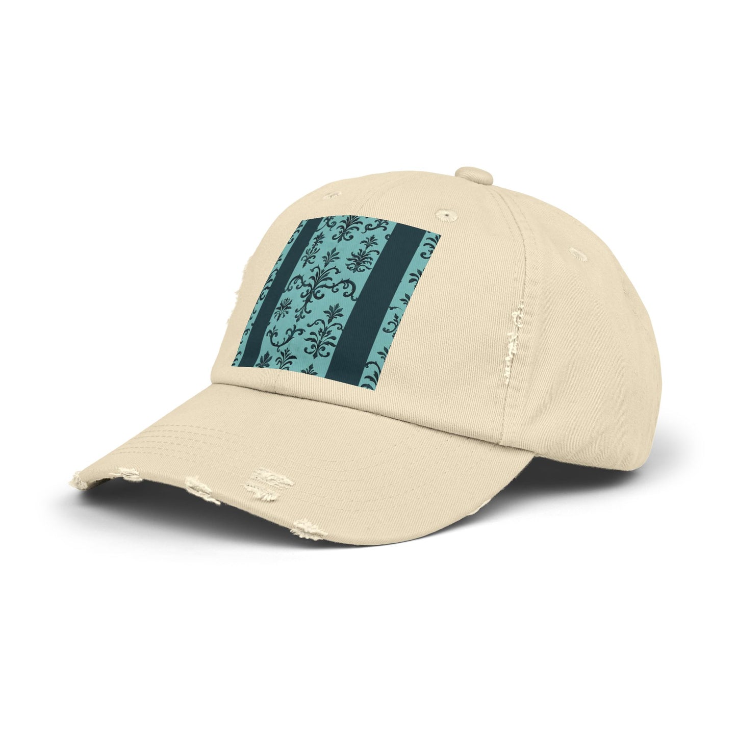 Vintage-Inspired Distressed Cap, Cool Baseball Hat, Casual Headwear, Summer Accessory, Gift for Him Her - Teal Striped Rococo