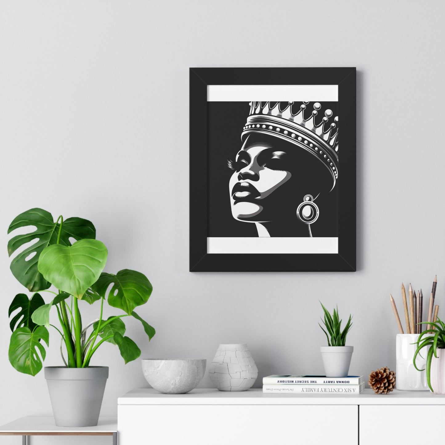 Elegant Crowned Queen Wall Art, Framed Vertical Poster, Home Decor, Modern Wall Art, Gift for Her, Inspirational Art