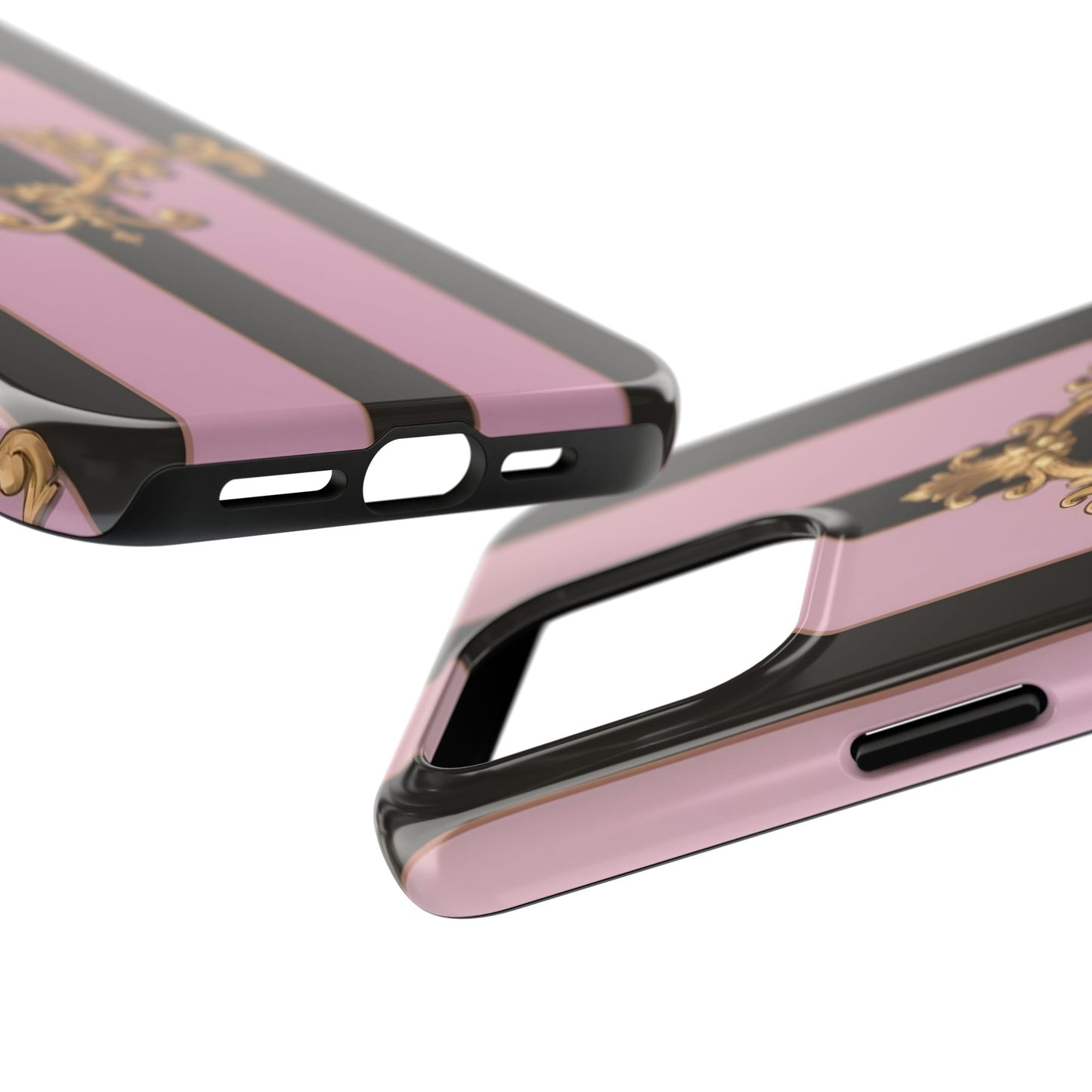 Stylish Tough Phone Case for Elegant Protection, Fashionable Accessories, Smartphone Cover - Matte Lavender & Black Striped Gold Baroque