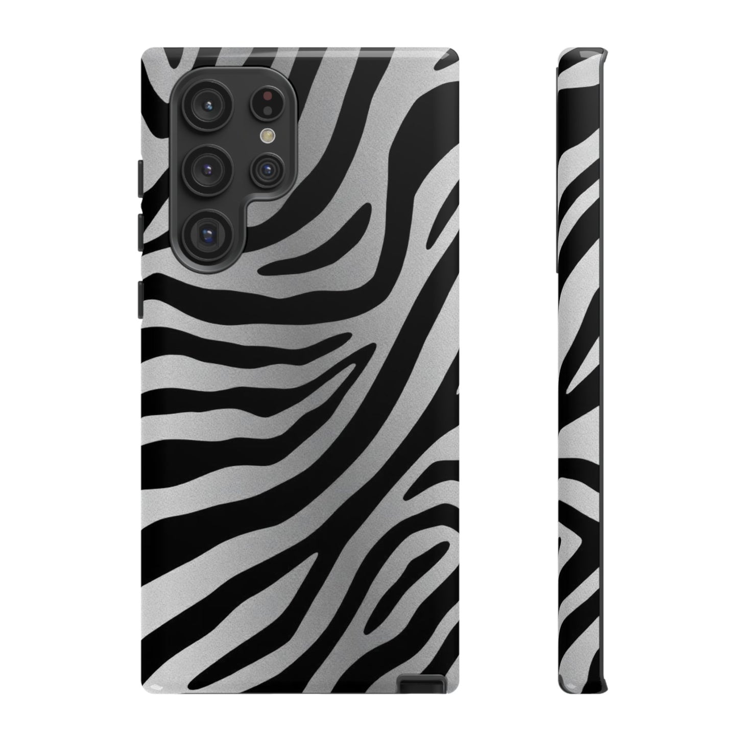 Zebra Print Tough Phone Case - Silver