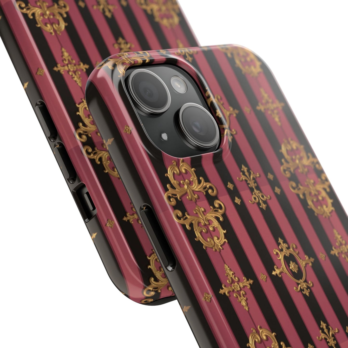 Elegant Black & Mauve Striped Gold Baroque Phone Case, Tough Phone Cases, Stylish Protective Cover, Unique Gift, Luxe Phone Accessories