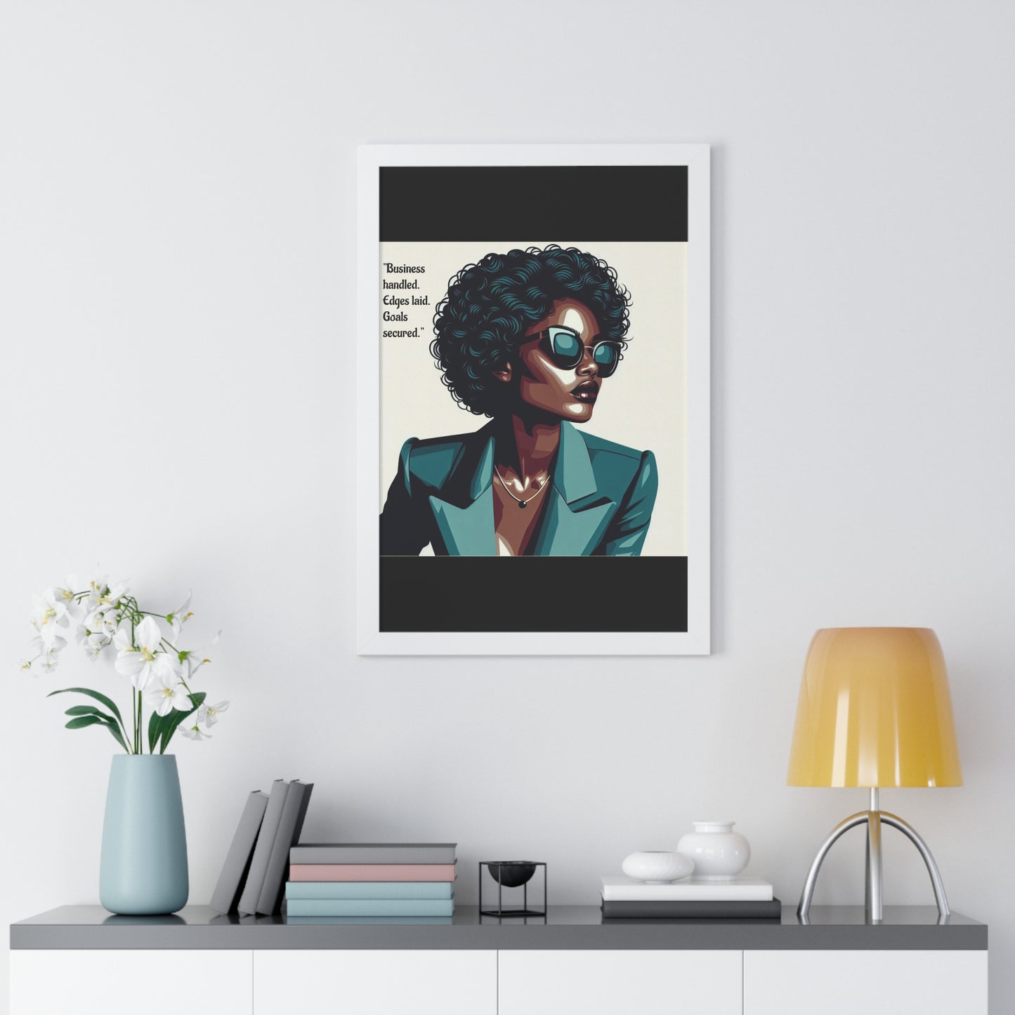 Stylish Framed Vertical Poster - Modern Art for Home Decor - "Business handled."