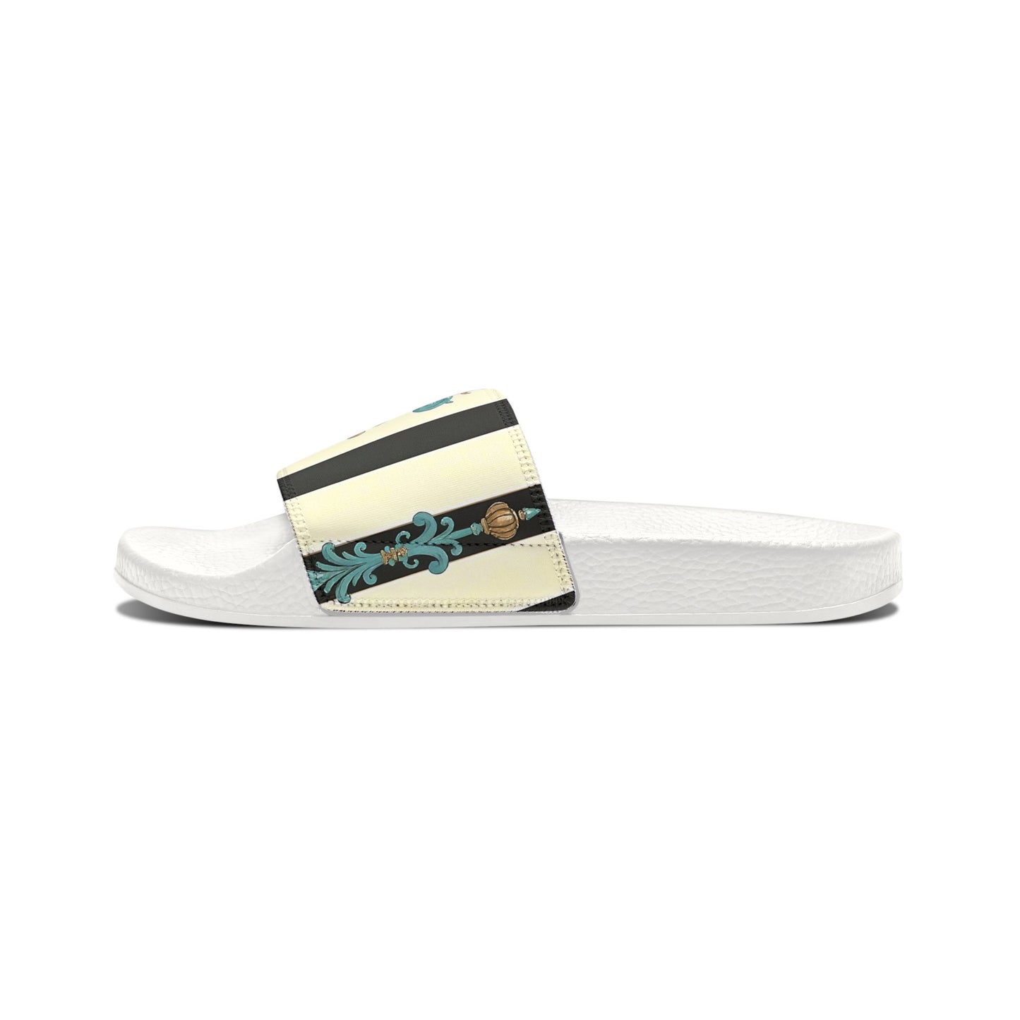 Stylish Removable-Strap Sandals for Women | Comfortable Slip-Ons, Casual Beach Footwear - Black Striped Turquoise & Black Rococo