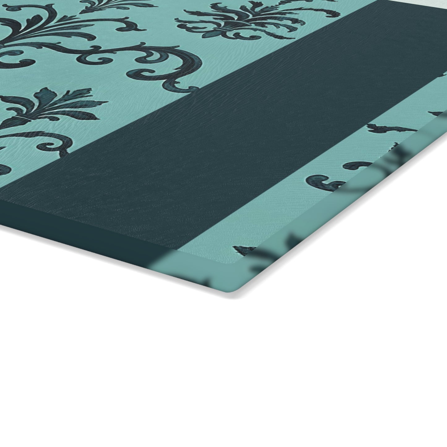 Elegant Glass Cutting Board - Kitchen Decor, Wedding Gift, Home Cooking, Stylish Homeware, Gift for Chefs - Teal Striped Rococo
