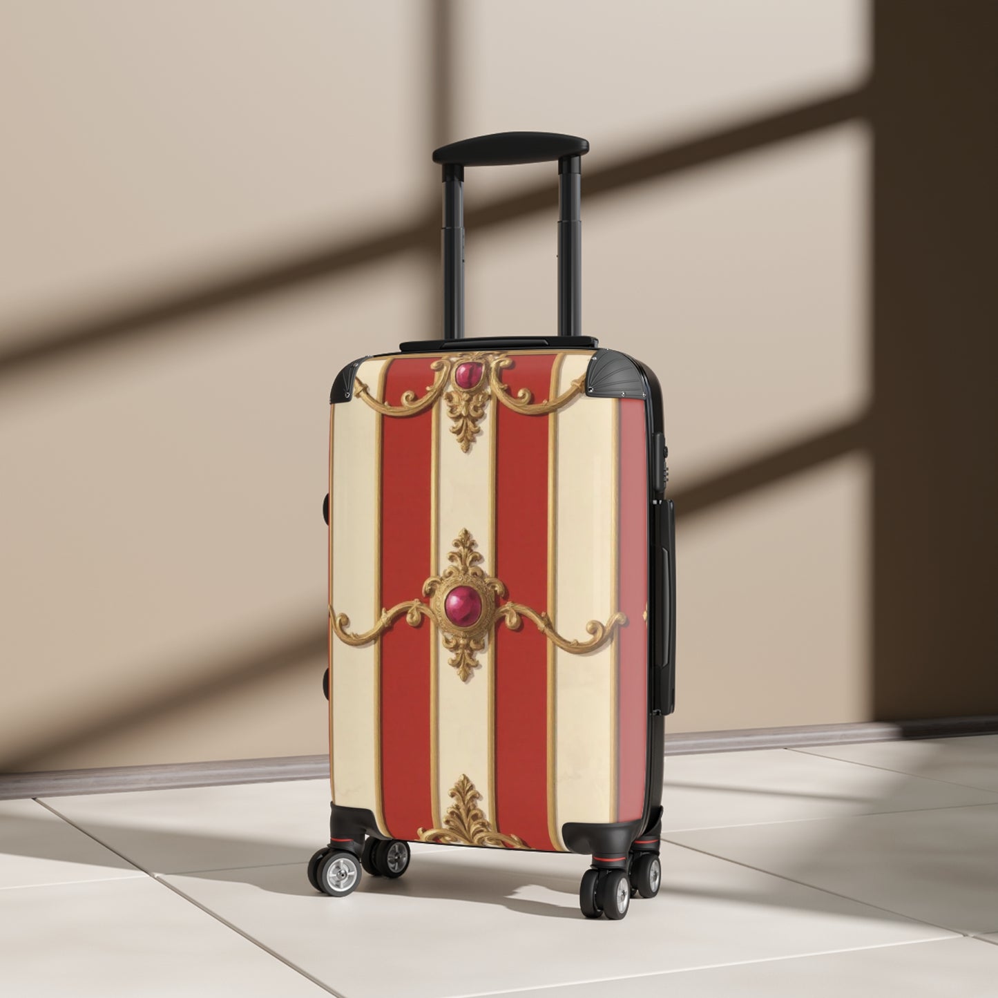 Elegant Vintage Design Suitcase - Perfect for Travel & Special Occasions - Alabaster & Dusk Orange Striped Baroque