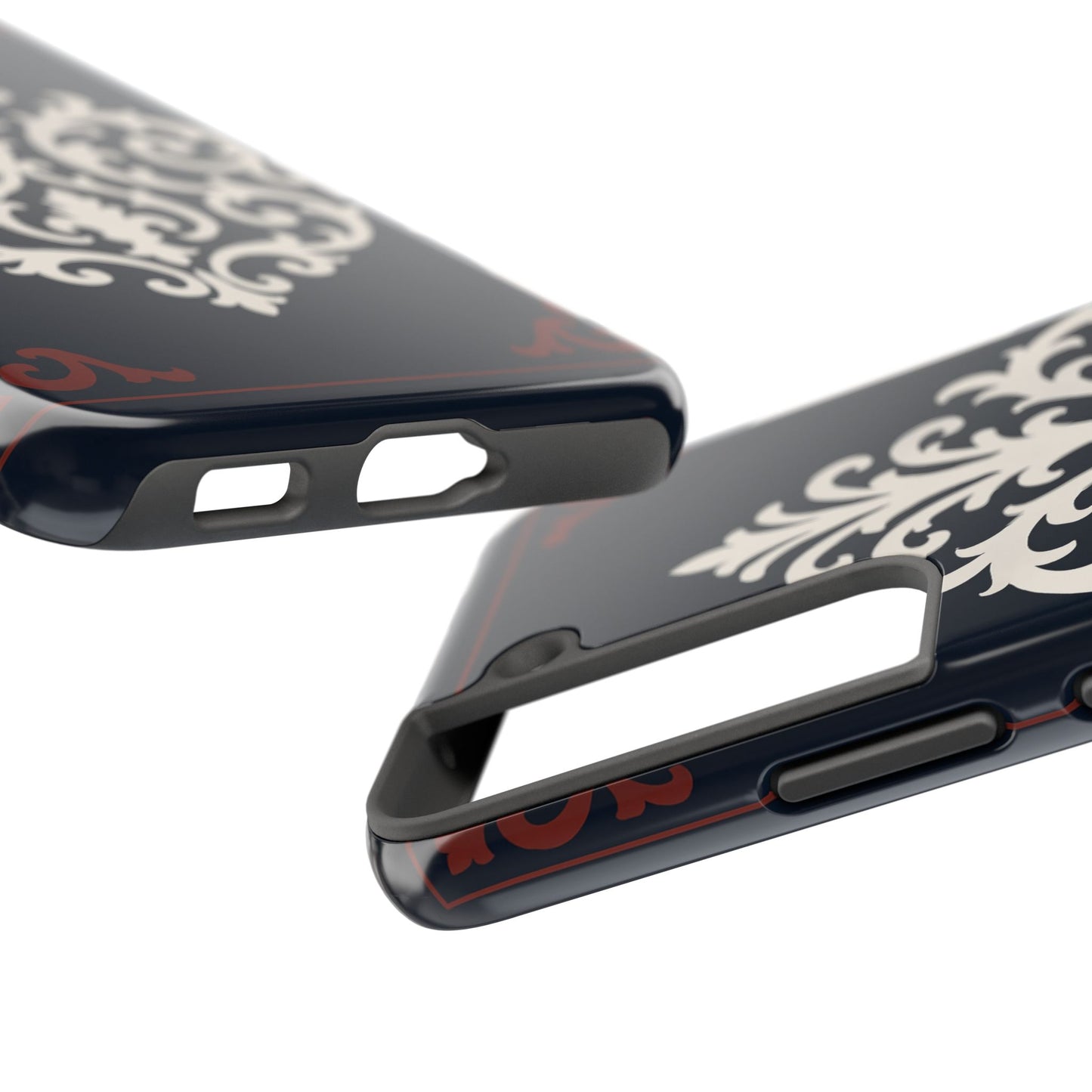 Dusk Blue-Maroon & White Baroque Tough Phone Case — Vintage Scroll Design