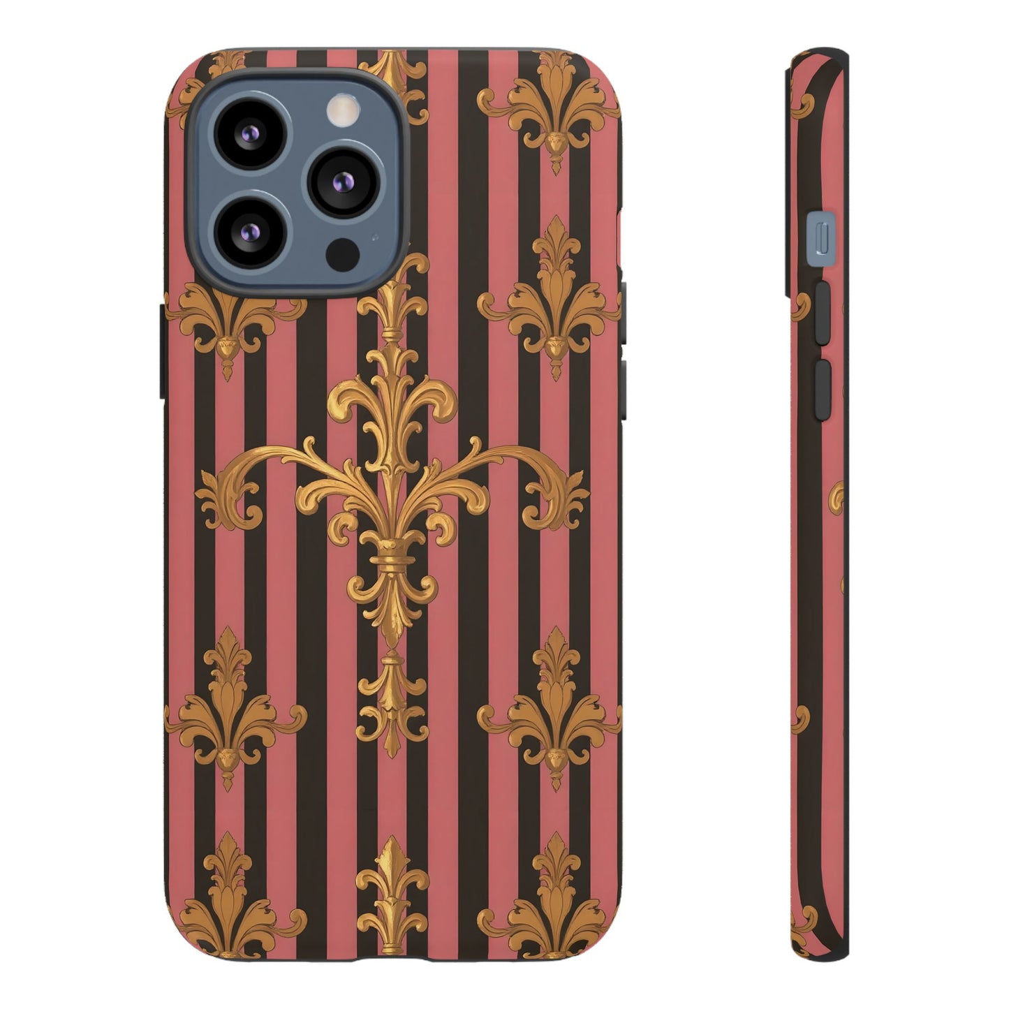 Elegant Floral Motif Phone Case - Tough Cases with Vintage Design - Mauve Striped Gold Damask