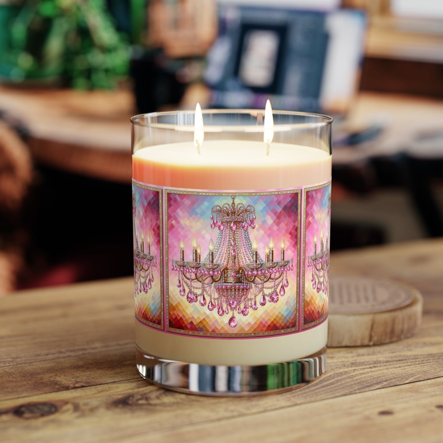 Elegant Chandelier Scented Candle | Aromatherapy, Home Decor, Gift for Her, Birthday, Relaxation, Romantic Atmosphere - Pink Jeweled Chandelier